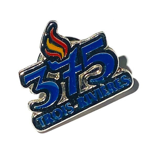 3/$10, Label, Enamel, Button Pin, Silver Color 375 Trois Rivieres - Picture 1 of 3